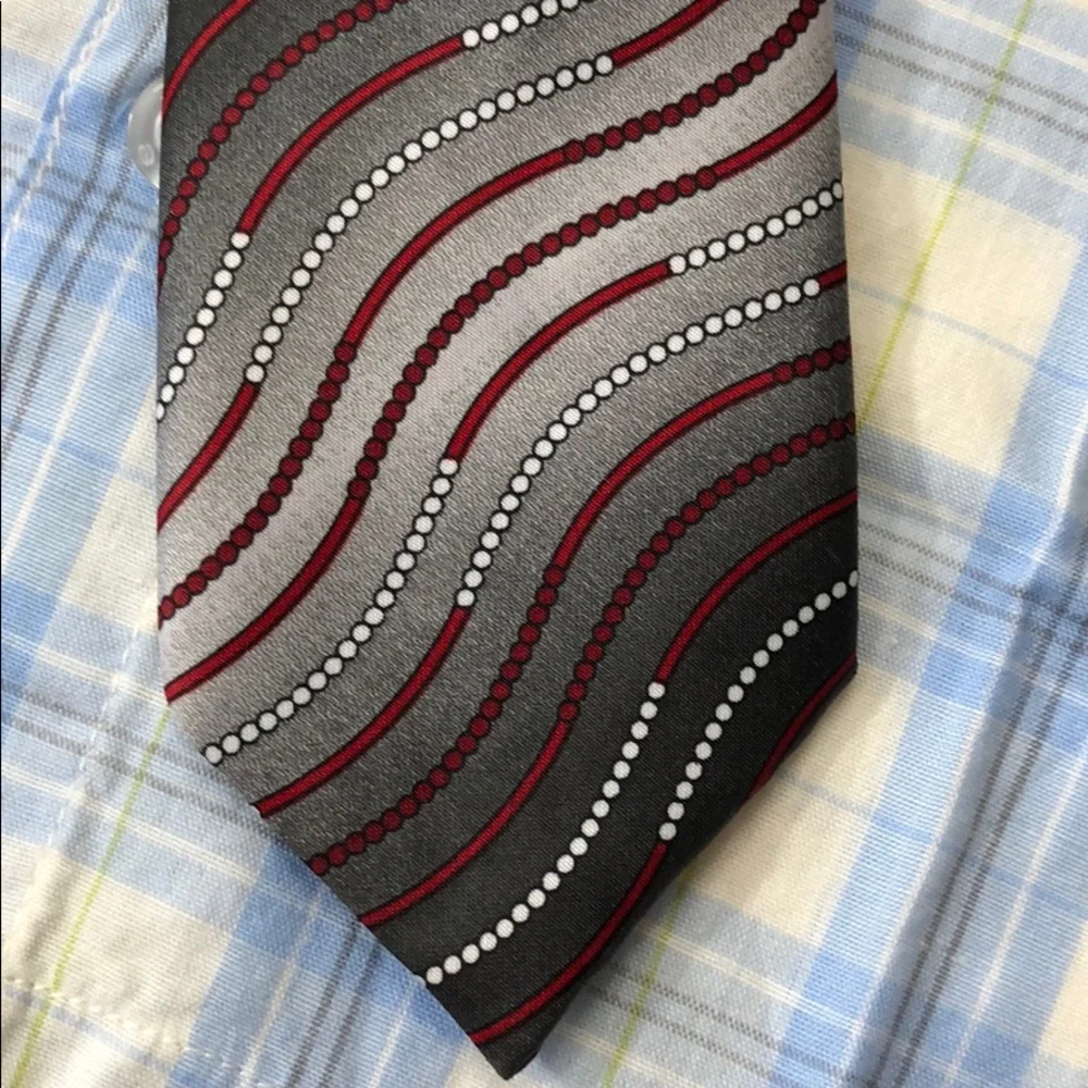 Boys Easy Clip-on Tie Gray Red White 15” Easy On-off Church Party Holiday